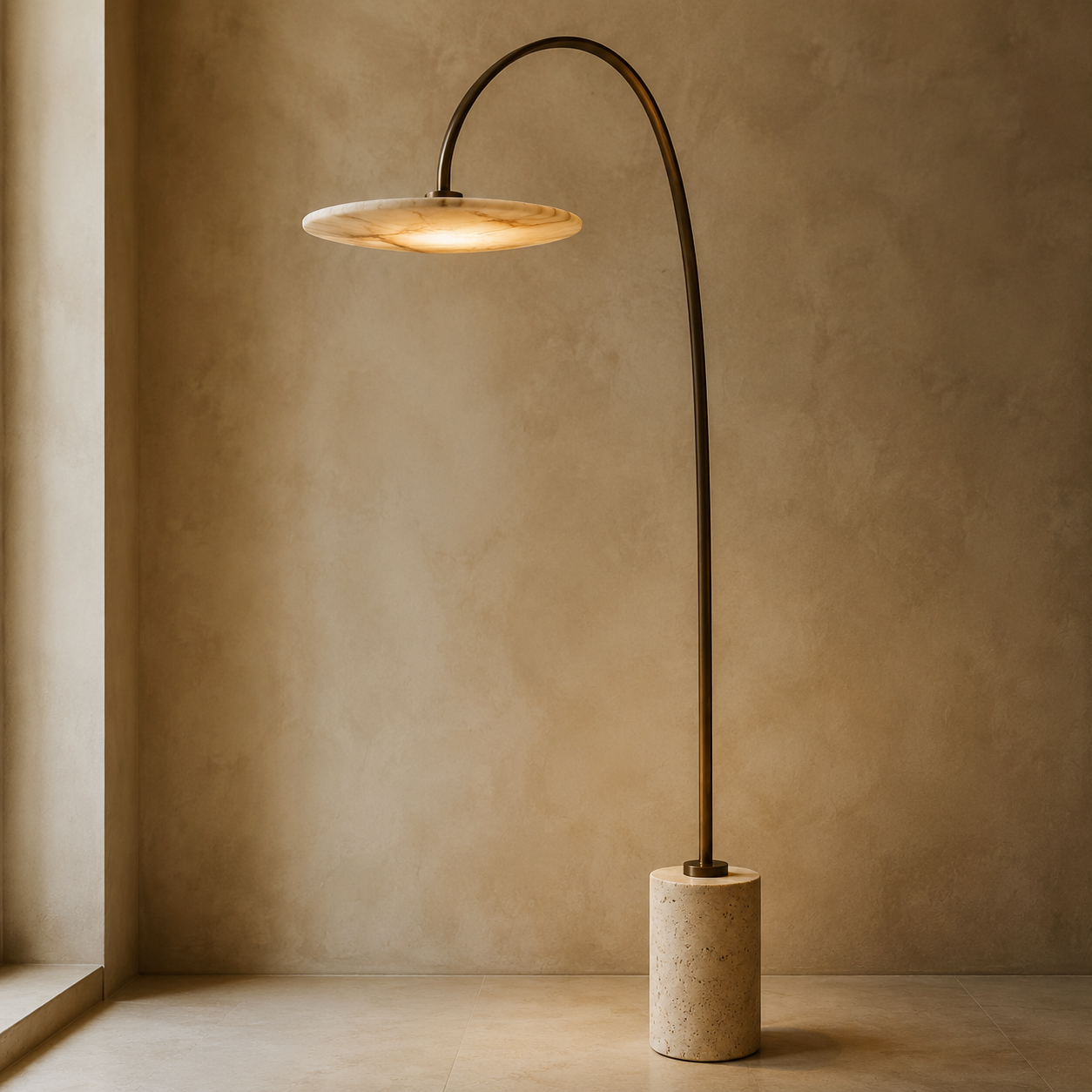 Lampada da terra con diffusore in pietra