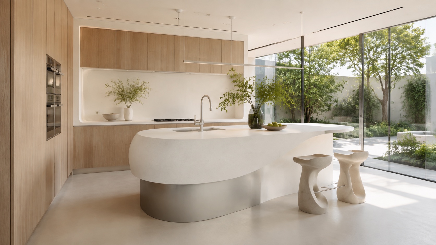 Cucina luminosa in materiali naturali